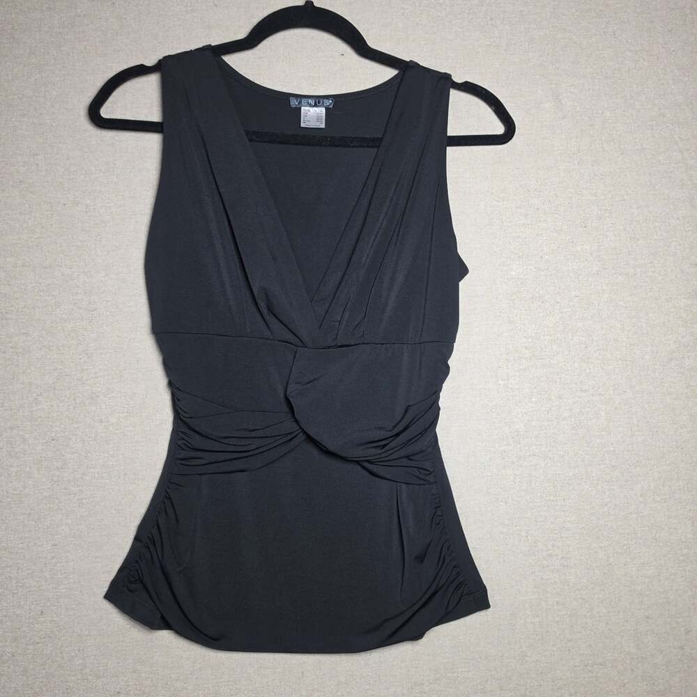 Venus Black Draped Tunic Top Sleeveless Ruched Front Blouse Womens XS